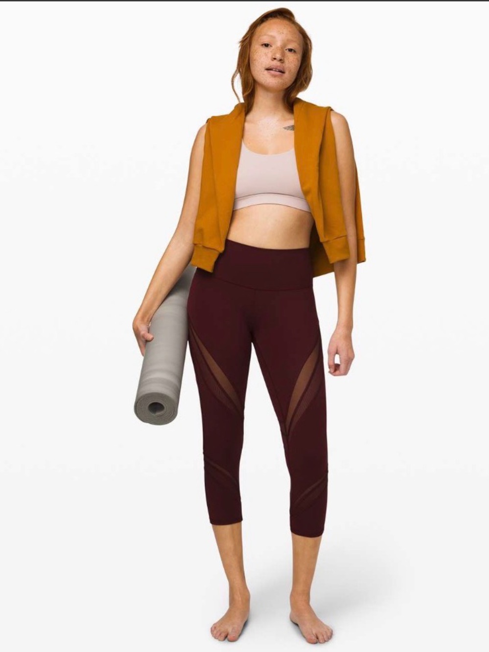 Lululemon Wunder Under High-Rise Crop 21" Mesh in Garnet (size 4)
